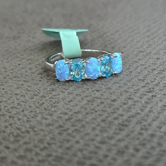 Cote d'Argent Blue🩵 Topaz And Lab🧪 Created Blue🩵 Fire🔥 Opal Heart Ring💍 - Picture 11 of 16